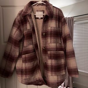 American Eagle Sherpa Lined Plaid Shacket